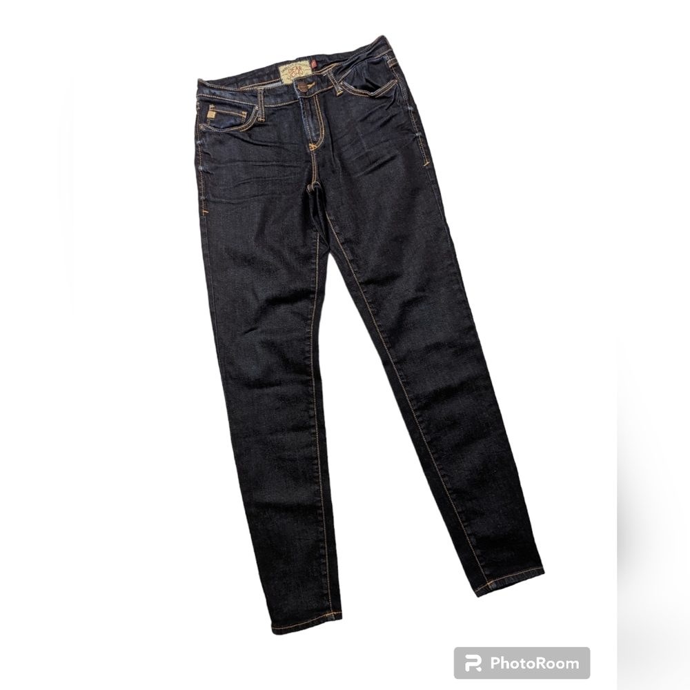 Dear John Women's Skinny Jeans in Dark Indigo with Gold Stitching